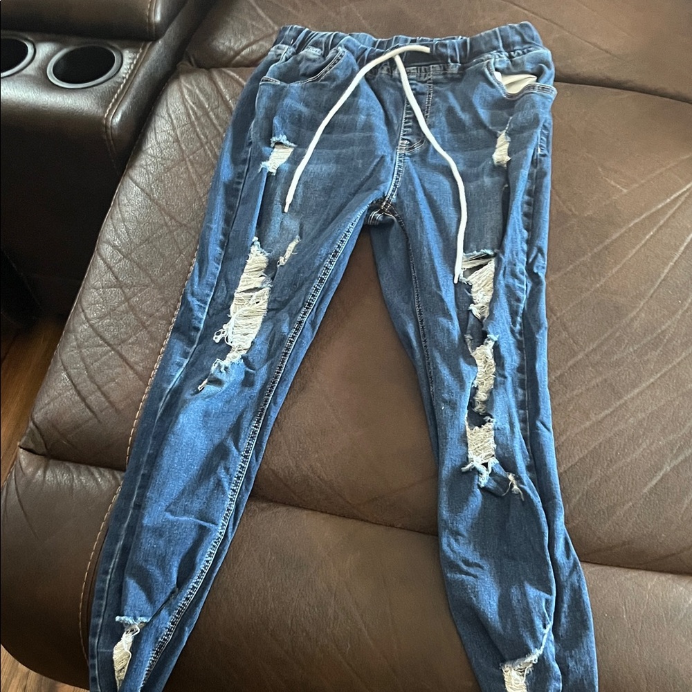 SHEIN Kids Blue Distressed Jeans